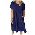 thumbnail image 2 of SMihono Robe Maxi Bohème d'Été pour Femmes Grande Taille Mode Féminine Manches Courtes Col Rond Poche Robe Longue Rétro Plage Robe d'Été, 2 of 5