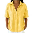 thumbnail image 3 of Womens Short Sleeve Casual Button Down Shirts Summer Soft Fashion Cotton Linen Blouses Tops, 3 of 7