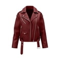 thumbnail image 4 of CaComMARK PI Women's Metallic Faux Leather Moto Biker Jacket Holographic Shiny Zipper Up Party Jackets with Zipper Pockets Wine, 4 of 5