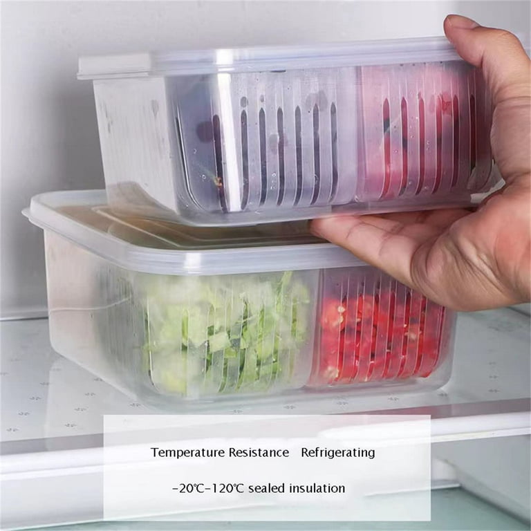 TRIANU Fridge Food Storage Containers with Lids Airtight Refrigerator Food  Fresh Box with 4 Pcs Detachable Drain Basket Vegetables Sealed Keeper for  Ginger Garlic Onion, Transparent 
