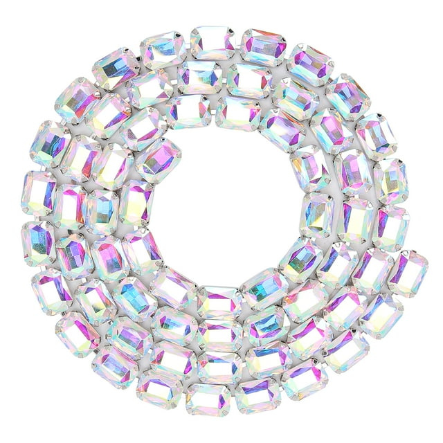 DiamondChain, Rectangular Trimming Chain, Glass/Glaze 1m / 3.3ft Cake Decoration Party For Holiday Wedding AB Colorful