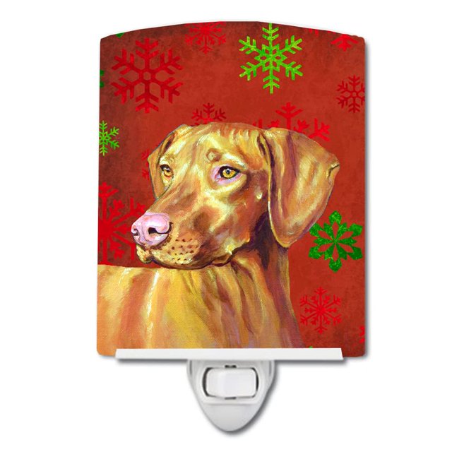 Caroline'S Treasures Lh9325Cnl Vizsla Copos De Nieve Rojos Y Verdes Vacaciones Navidad Luz Nocturna De Cerámica Compacta Con Certificación Ul Ideal Para Dormitorio, Baño, Guardería, Pasillo, Cocina, 6