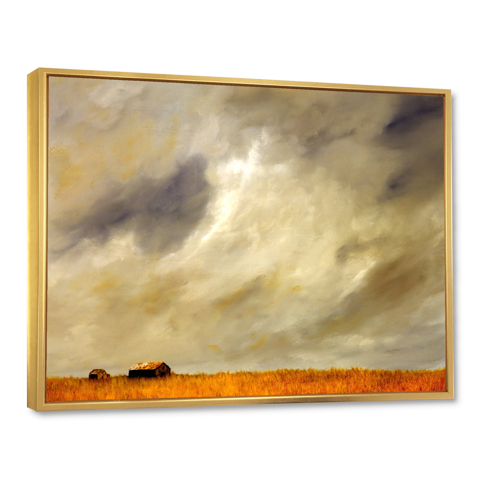 Designart 'Desert Farmhouse Under Cloudy Sky I' Farmhouse Framed Canvas Wall Art Print