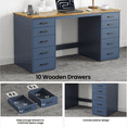 thumbnail image 2 of 60" Modern Home Office Desk with 10 Wooden Drawers,Rustic Brown & Blue, 2 of 7