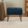 thumbnail image 4 of Home Soft Things Textured Velvet Ottoman Stool Chair, Upholstered Footrest with Black Metal Legs, Majolica Blue, 19" x 13" x 17", 4 of 7
