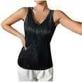 thumbnail image 2 of Timegard Sequin Tops for Women Sparkly V Neck Tank Tops Fitting Solid Color Sleeveless Party Club Tee Shirts, 2 of 5
