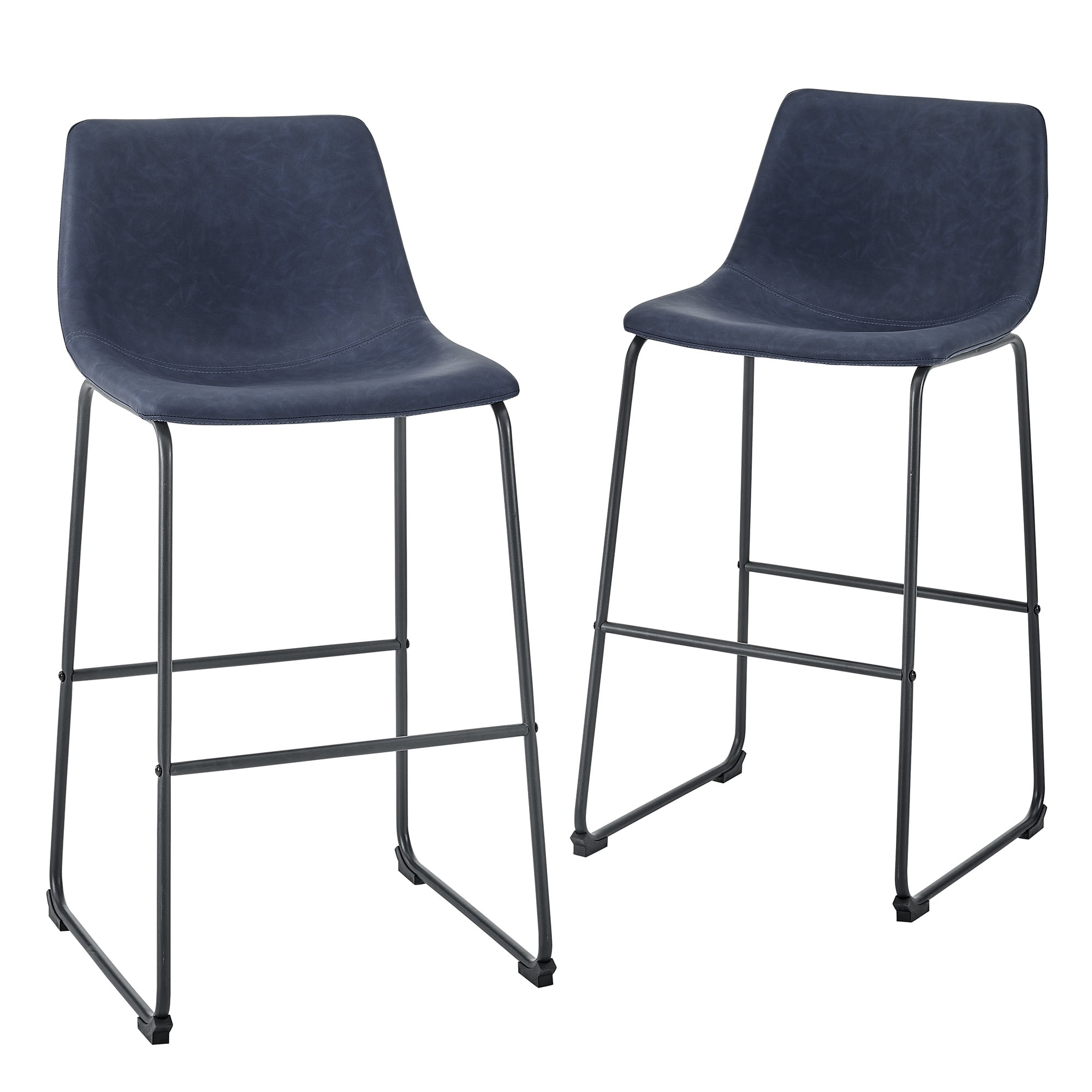 Walker Edison Full Back Faux Leather Navy Bar Stools, Set of 2