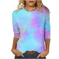 thumbnail image 1 of Besolor T-Shirts à Manches 3/4 pour Femmes Hauts Tendance à Col Rond Teinture sur Nœuds Blouse Décontractée Ample pour Sorties, 1 of 5