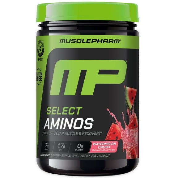 Muscle Pharm Select Aminos -EAA   BCAAs, Post Workout Essential Amino Acids Powder, Pre Workout Energy Supplement for Men & Women with Branched Chain Amino Acids, 30 Servings, Watermelon Crush