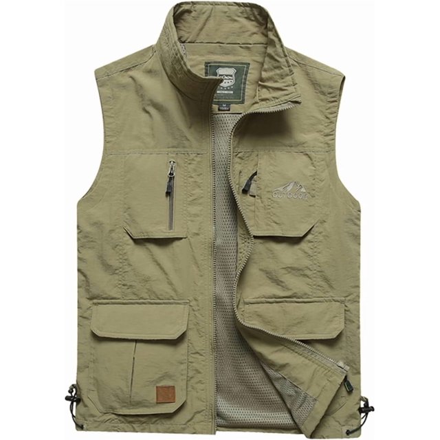 langtato - Chaleco sin mangas para hombre, casual, ligero, de secado rápido, pesca, caza, fotos, sin mangas, con bolsillos,Caqui,Extra Grande
