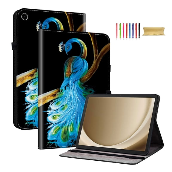 Allytechgroup for Galaxy Tab A7 Lite 8.7" SM-T220 T225, Stylish Pattern Cards Slots Stand Protective Shockproof Case with Elastic Band for Galaxy Tab A7 Lite 8.7", Peocock