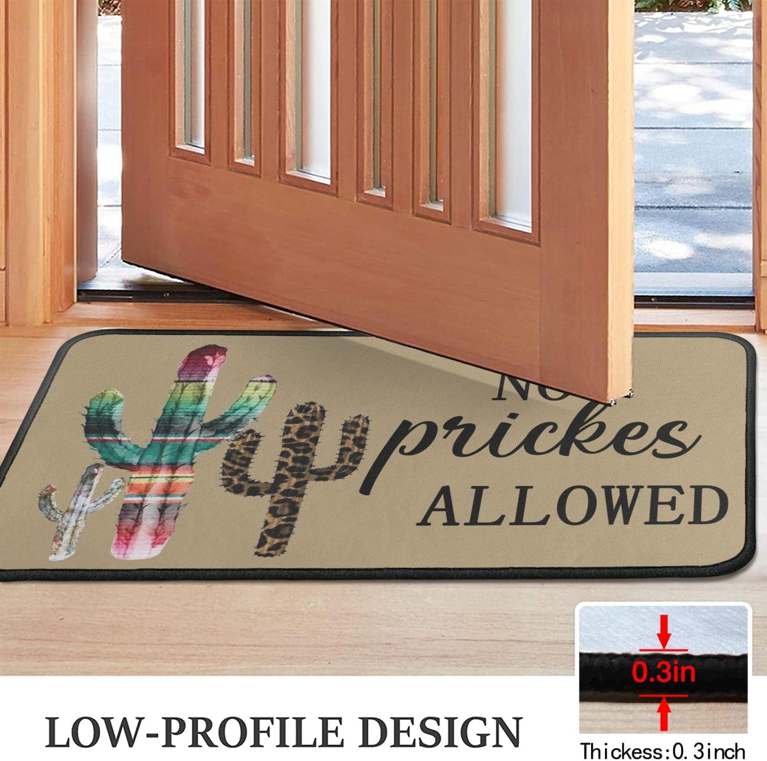 No Pricks Allowed Door Mat Outdoor Indoor Cactus Flower Doormat, 30"x17", Durable Floor Mat Non Slip Rug Ultra Absorb Mud Easy Clean Front Doormat for Garage,Entryway,Patio,High Traffic Areas