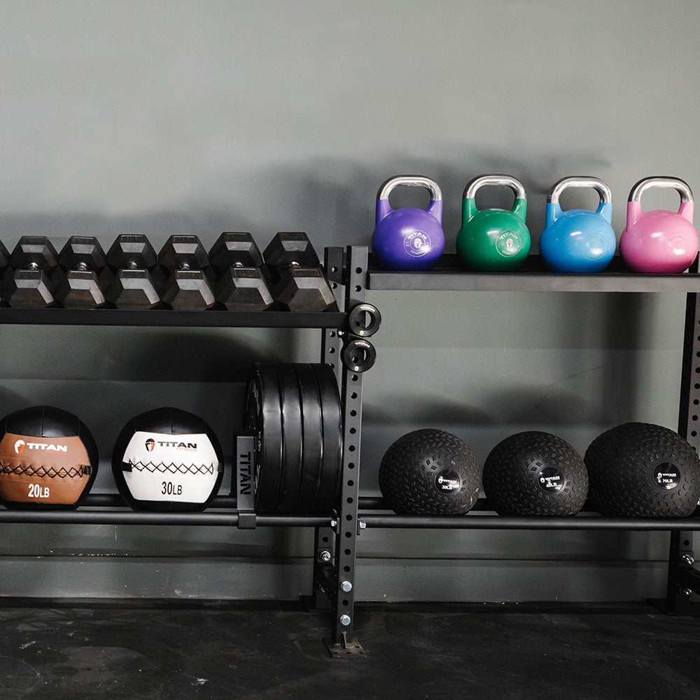 Titan Fitness 42" Add-On Adjustable Shelf for Elite Series Mass Storage System, Pivots to 5 Positions, Weight Storage Rack with Safety Lip, Dumbbell, Slam Ball, and Kettlebell Rack, Home Gym Storage