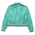 thumbnail image 2 of Sholeno Kids Girls Shiny Metallic Long Sleeve Bomber Jacket Coat Hip Hop Dance Top Motorcycle Blue Green 14, 2 of 9
