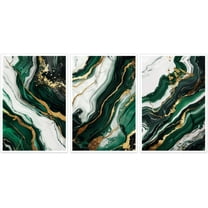 Hieng Abstract Emerald Green Wall Art 3 Pieces Green and Gold Canvas Prints Modern Fluid Marble Painting for Living Room Office Decor Unframed