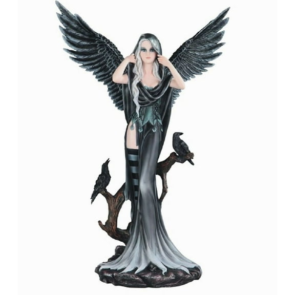 FC Design 24"H Dark Angel Fairy with Two Crows Statue Fantasy Decoration Figurine Large Sculpture