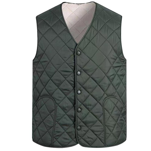 Skymirror Men Winter Cotton Vest Padded V Neck Sleeveless Warm Thick Solid Color Single-breasted Cardigan Thick Plush Plush Size Men Down Waistcoat