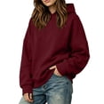 thumbnail image 5 of Loose Fit Hoodie for Women,Oversized Solid Color Long Sleeve Pullover Casual Basic Sweatshirts,Campus School Daily Wear, 5 of 6