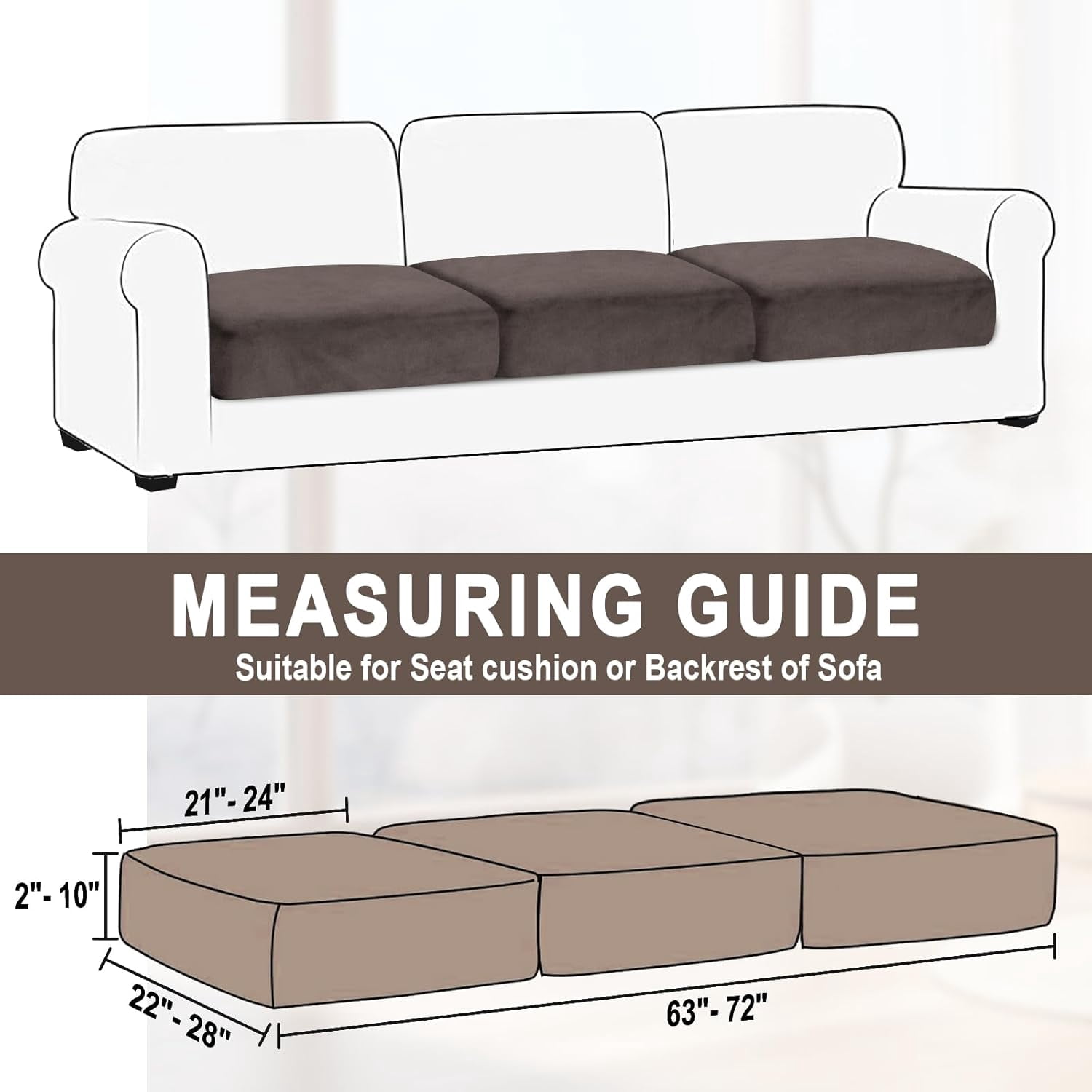 Couch Covers, 3 Pieces Couch Cushion Cover Velvet, Seat Cushion Cover, Stretch Sofa Covers, Separate Sectional Sofa Slipcovers, Furniture Protector(3-Seater or Backrest, Coffee)