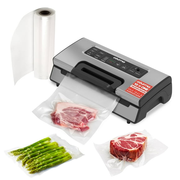 Gourmia Vacuum Sealer, Marinate Mode, LED Display, Built-In Cutter, Hose