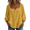thumbnail image 2 of SSZMDLB Summer Casual Tops for Women Square Neck 3/4 Sleeve Button Down Loose Blouse Tunic Tee Shirts Beach Holiday Outfits, Yellow L, 2 of 7