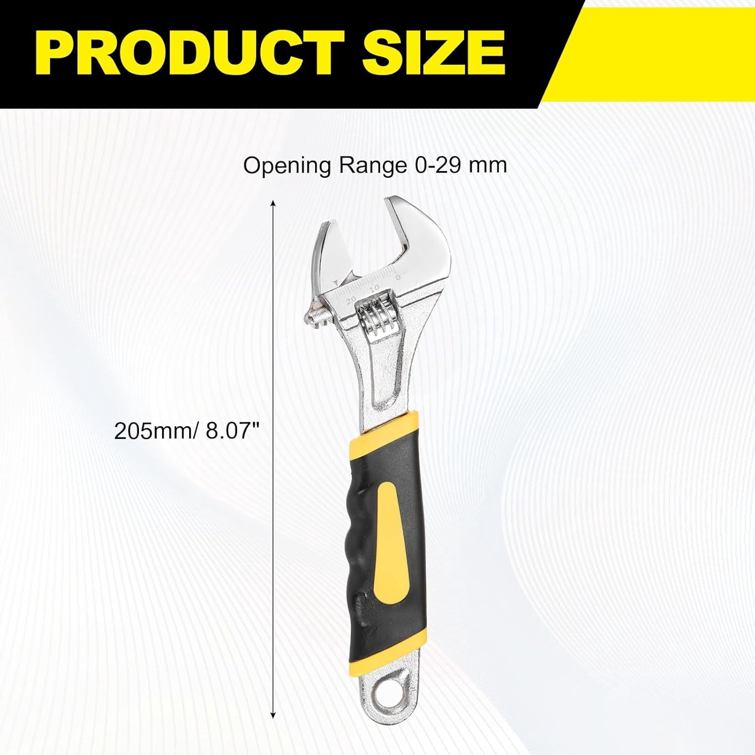 MKEUDQ-Adjustable Wrench 8" High Carbon Steel Industrial Wide Jaw Wrench Adjustable Repairs Spanner Tool with Graduated Scale for Home Garage Workshop Plumbing, Yellow-Black
