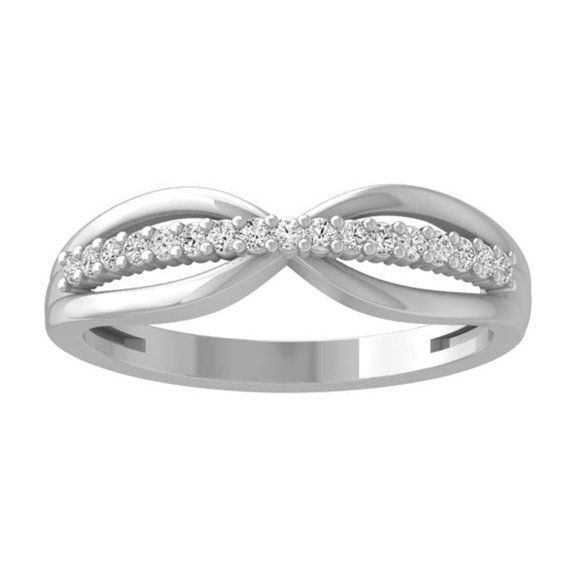 ARAIYA FINE JEWELRY 10K White Gold Round Diamond Fashion Band Ring (1/8 cttw, I2-I3 Clarity, I-J Color) Size 7.5