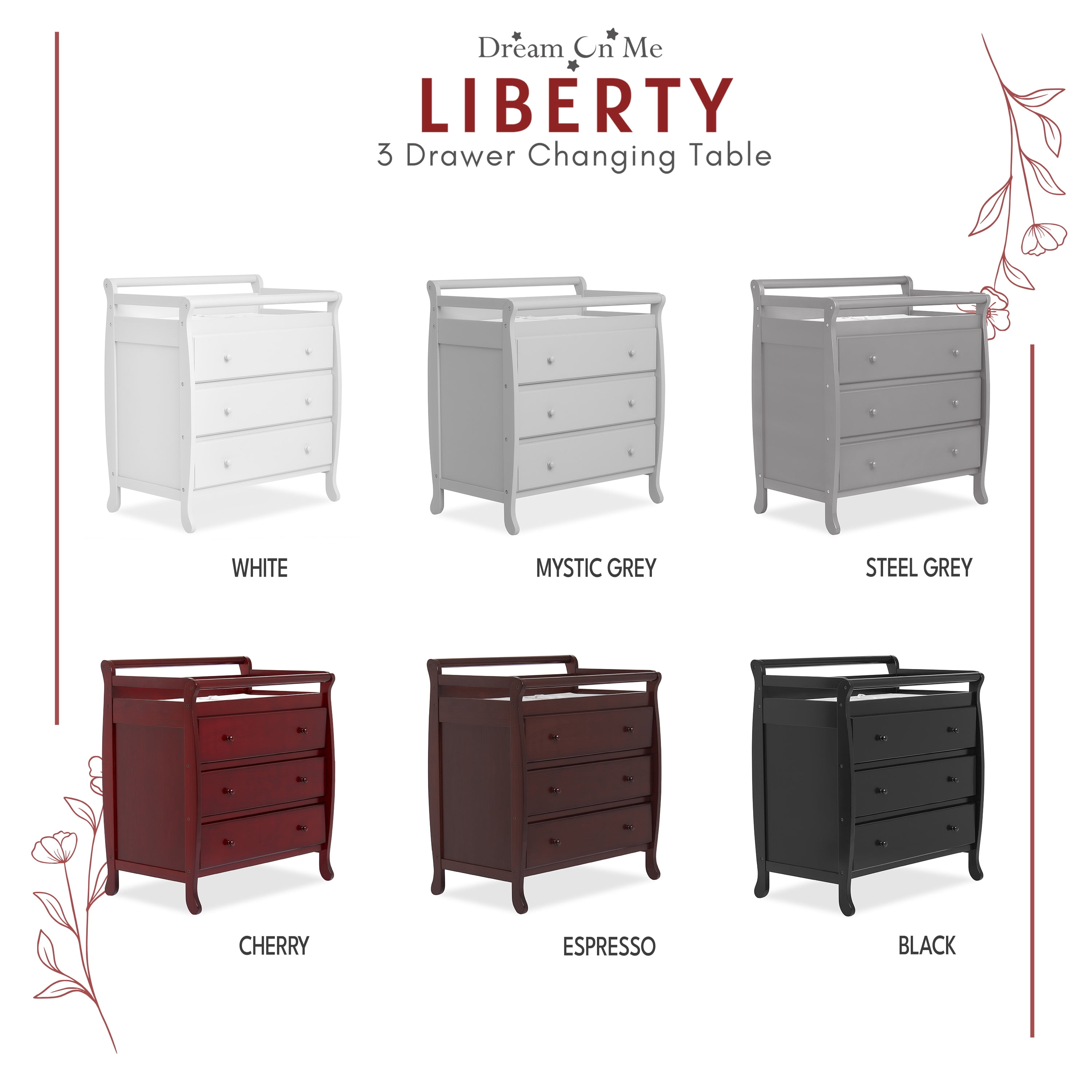 Liberty Collection 3 Drawer Changing Table-Finish:Cherry