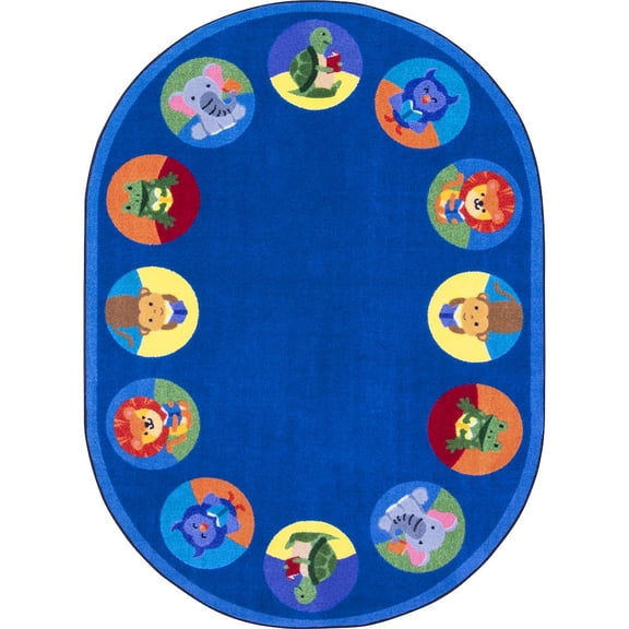 Joy Carpets Kid Essentials Animal Readers 7'8" x 10'9" Oval Area Rug in Color Multi