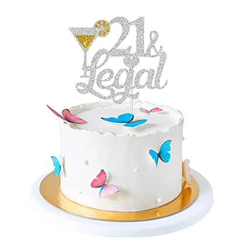 Happy 21st Birthday Cake Topper Glittery Silver 