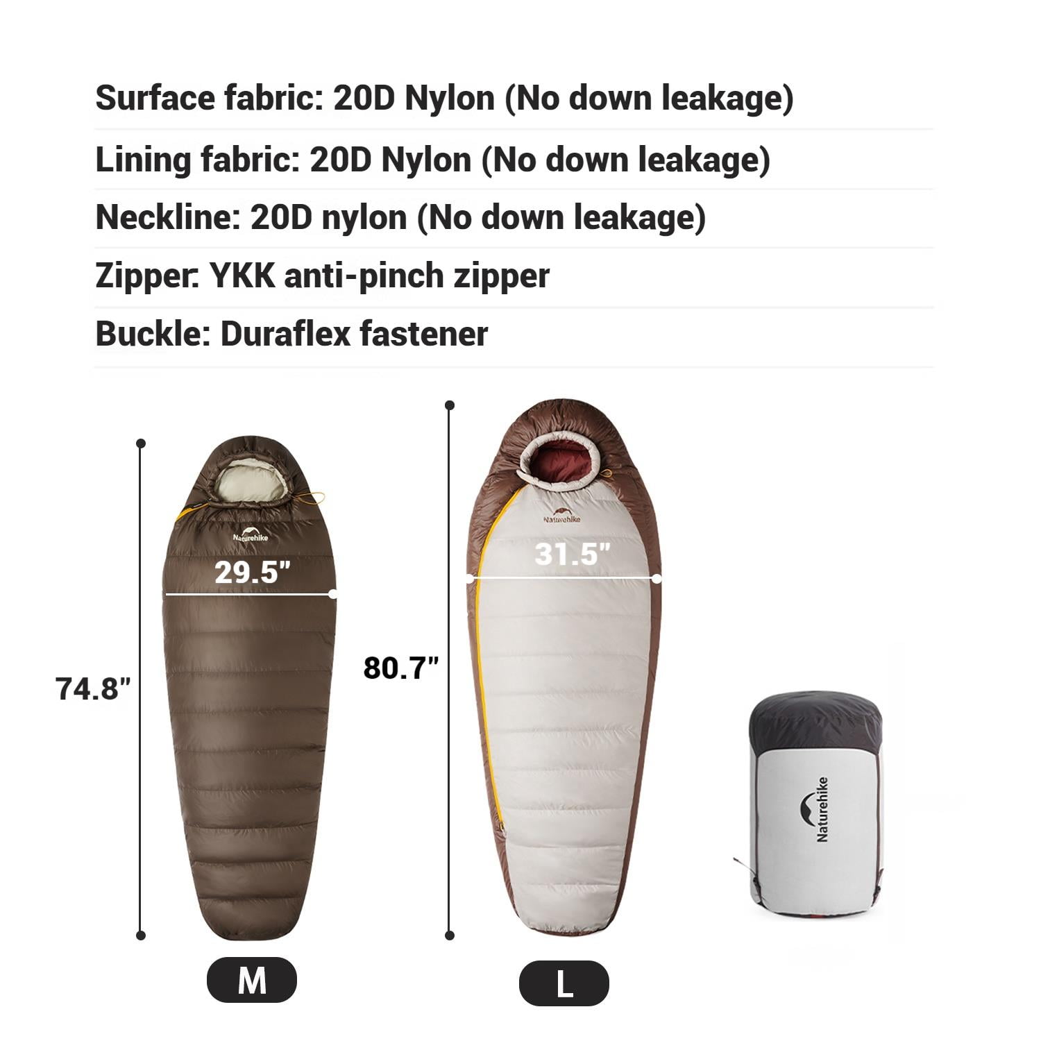 Naturehike, Mummy Sleeping Bag, Pro Outdoor Down Sleeping Bag for Cold Weather,  Water Repellent Sleeping bag with Compression Sack, High Fluffy Duck Down Filling,  For Hiking/Travel/Expedition