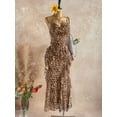 thumbnail image 3 of Women's Leopard Print Draped Neck Layered Ruffle Hem Maxi Dress, Vacation Elegant Party Dress, 3 of 6