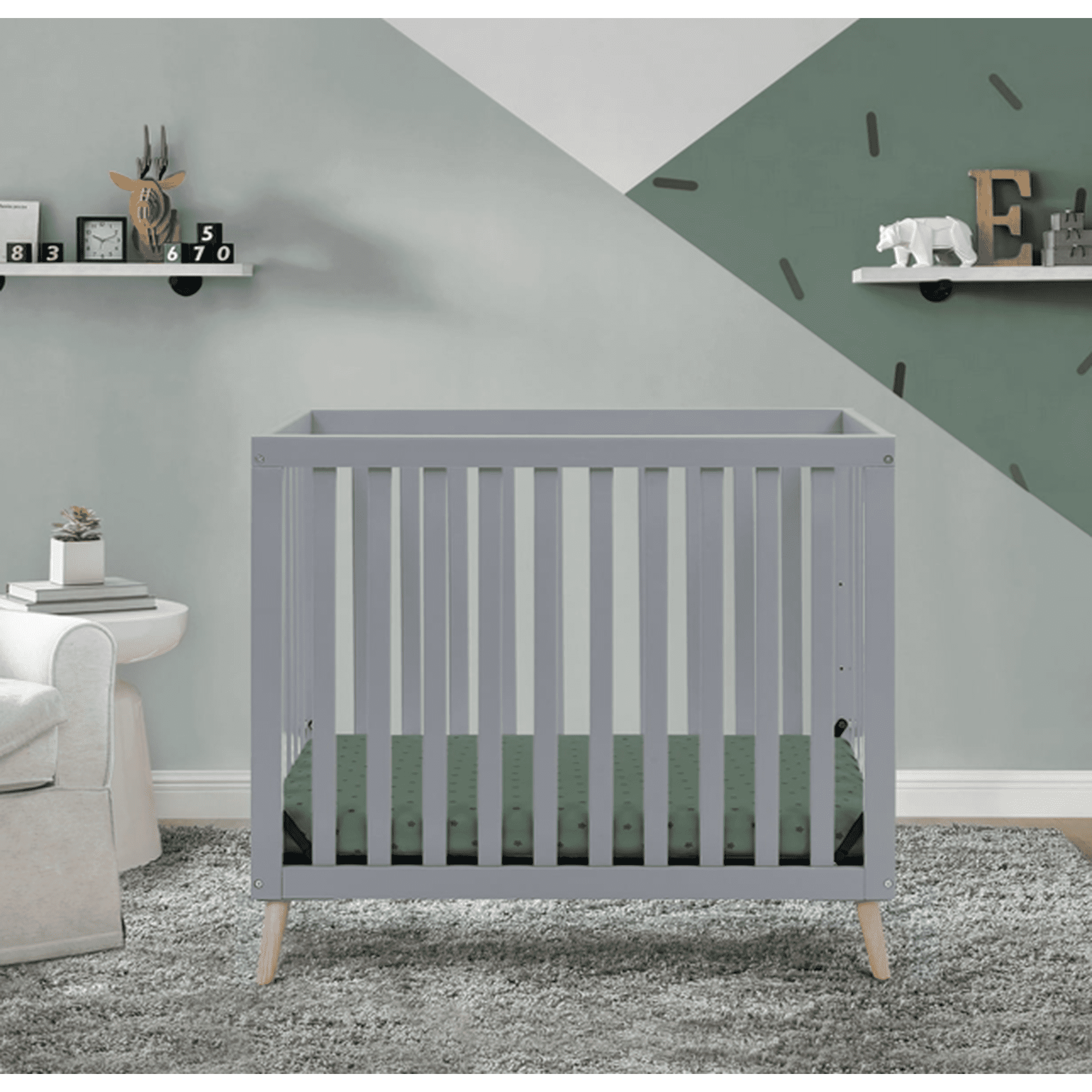 Delta Children Essex Convertible Mini Baby Crib with 2.75-Inch Mattress, Grey w/Natural