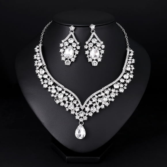 Xihbxyly Conjunto de Joyas de Diamantes de Imitación, Elegante Collar con Pendientes a Juego, Artesanía de Aleación y Vidrio, Impresionante Accesorio para Bodas, Perfecto para Bares y Eventos, Regalo