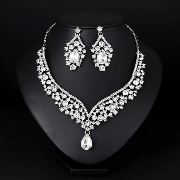 Teissuly Necklace Earrings Alloy Rhinestone Jewelry Set Wedding Party Accessories