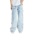thumbnail image 4 of Y2k Jeans Star Patchwork Denim Pants for Boys and Girls, Loose Fit Wide Leg Jeans with Elastic Waist, Casual Streetwear Trousers for Kids(Light Blue,12_13 Years), 4 of 4