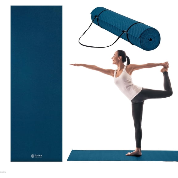 Essentials 1/4" Thin (6mm) Yoga & Pilates, Fitness Exercise Mat with Easy-Cinch Carrier Strap Cusion Support For and Gym Workouts