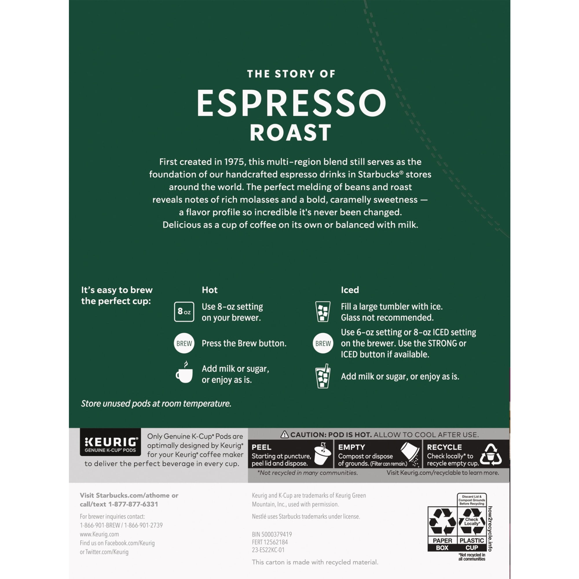 Starbucks Espresso Roast, Dark Roast Keurig K-Cup Coffee Pods, 100% Arabica, 88 Count