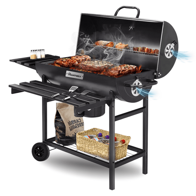 PARRILLA ASADOR DE CARBON TIPO BARRIL CON RUEDAS ACERO INOXIDABLE