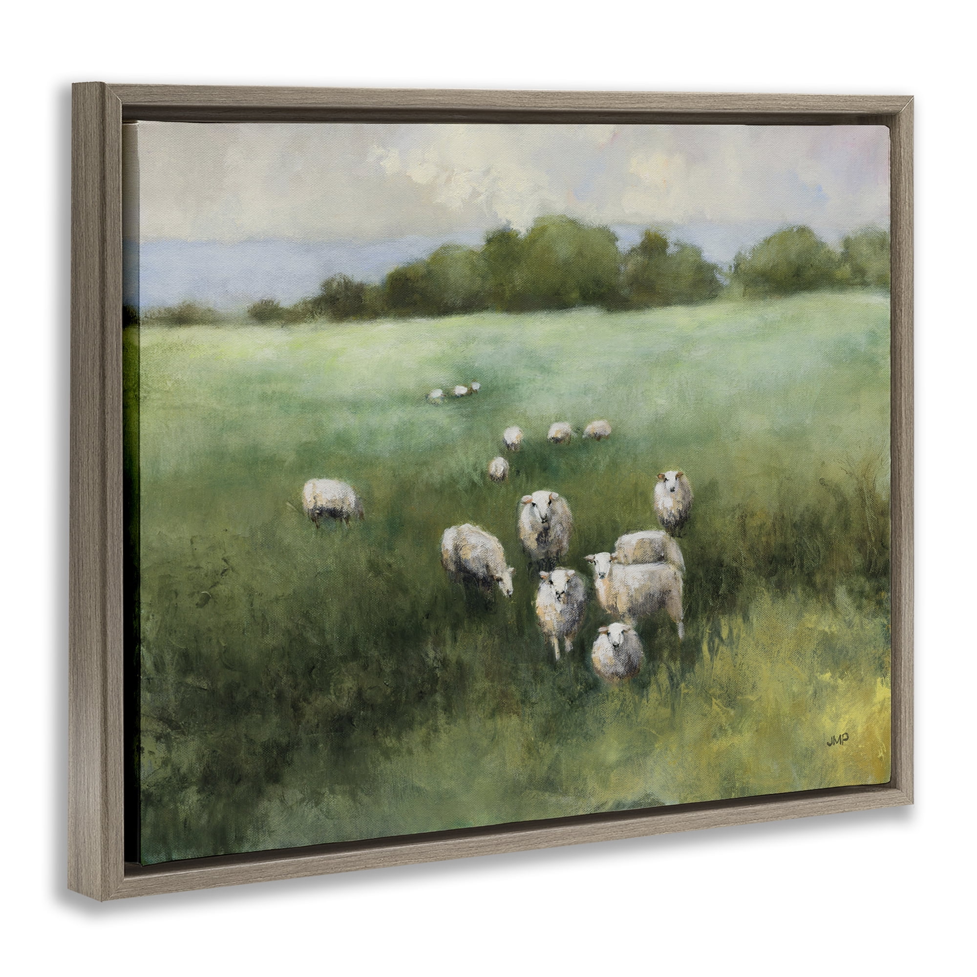 Stupell Industries Field Day Sheep Landscape & Nature Painting Brown Floater Framed Canvas Art Print Wall Art, 31 x 25