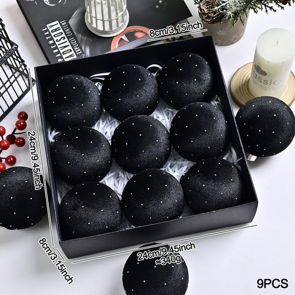 Kugisaki Christmas Decor 9 PCS Velvet Christmas Balls Decorations, 8cm/3.15in Christmas Tree Hanging Balls Multiple Color, Christmas House Holiday Party Decoration
