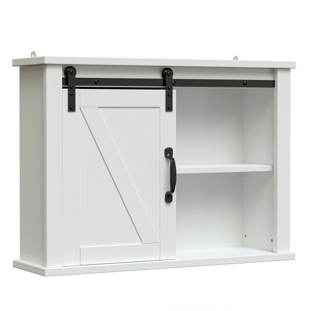 Finihen Wall Cabinet, Wall Mounted Bathroom Cabinet, Medicine Cabinet, Bathroom Wall-Mounted Medicine Cabinet Organizer with Sliding Barn Door, for Bathroom, White