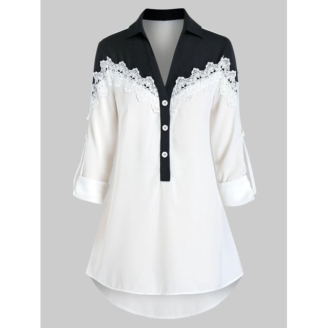 Más el tamaño de dos tonos rueda para arriba la blusa de la manga Rosegal Blusas Tallas Grandes