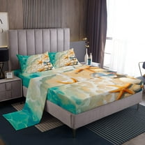 Erosebridal Marine Beach Bed Sheets Set Twin Size, Kawaii Starfish Bed Sheets Twin, Coastal Ocean Reversible Sheet Set Twin, Breathable Bedroom Decorative, 3pcs