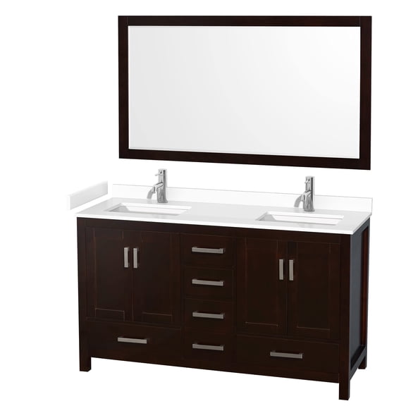 Wyndham Collection Sheffield 60" Marble Double Bathroom Vanity in Espresso