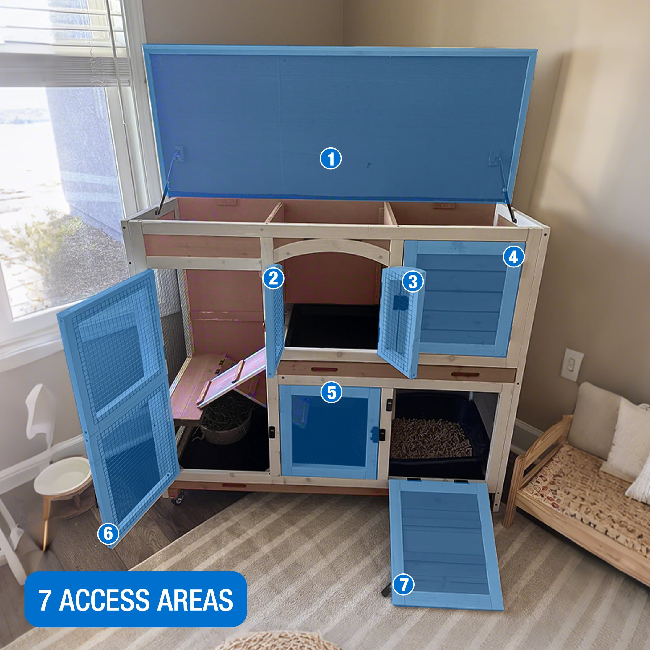 Suumerpety Rabbit Hutch Indoor Bunny House Guinea Pig Cage with Slide-Out Tray Wooden Small Animal Cage with Wheels & Ramp for Rabbits and Bunnies