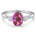 thumbnail image 3 of Gem Stone King 10K White Gold Pink Mystic Topaz and White Moissanite 3-Stone Ring for Women | 1.50 Cttw | Oval 8X6MM | Gemstone November Birthstone | Size 9, 3 of 6