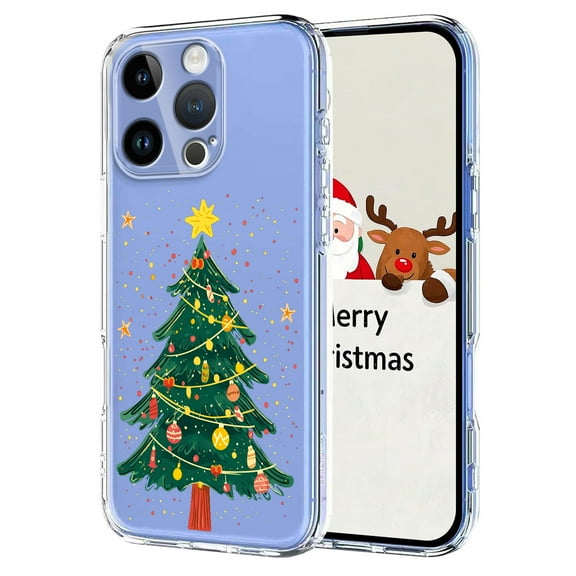 Christmas Design Case for iPhone 14 Pro Max, Cute Merry Christmas Pattern TPU Clear Shockproof Protective Lightweight Anti-Scratch Ultra Slim Wireless Charging Women Girls Cover, Christmas Tree