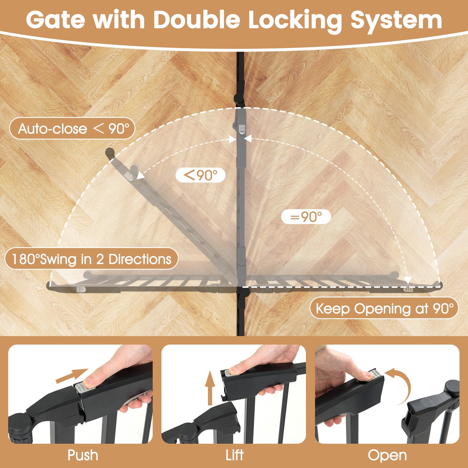 Gymax 6-Panel Adjustable Pet Safety Fence w/Auto-close Door & Double Locking System Black
