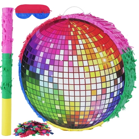 JUGAAD LIFE Disco Ball Pinata Party Supplies Pinata Bundle with Blindfold and Bat for Girls Boys Kids Adults Theme Birthday Party Toys Game Decorations
